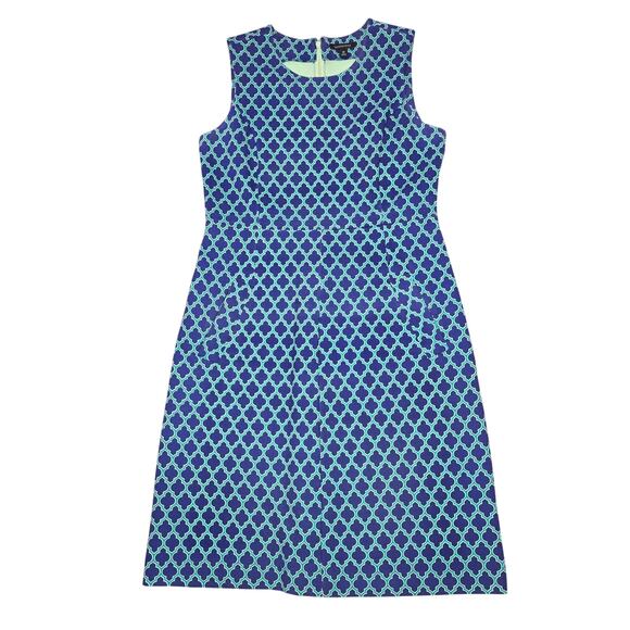 Lands' End Sheath Dress Womens 10 Moroccan Geo Coastal Nautical Money Luxury - Picture 1 of 10